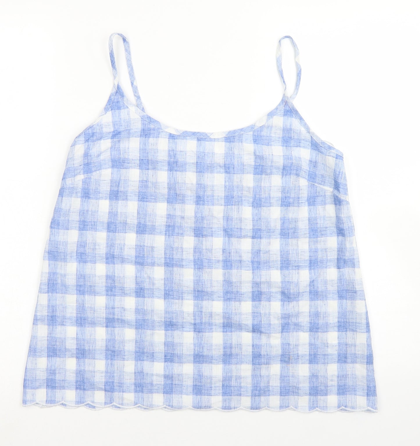 F&F Womens Blue Check Cotton Camisole Blouse Size 8 Round Neck