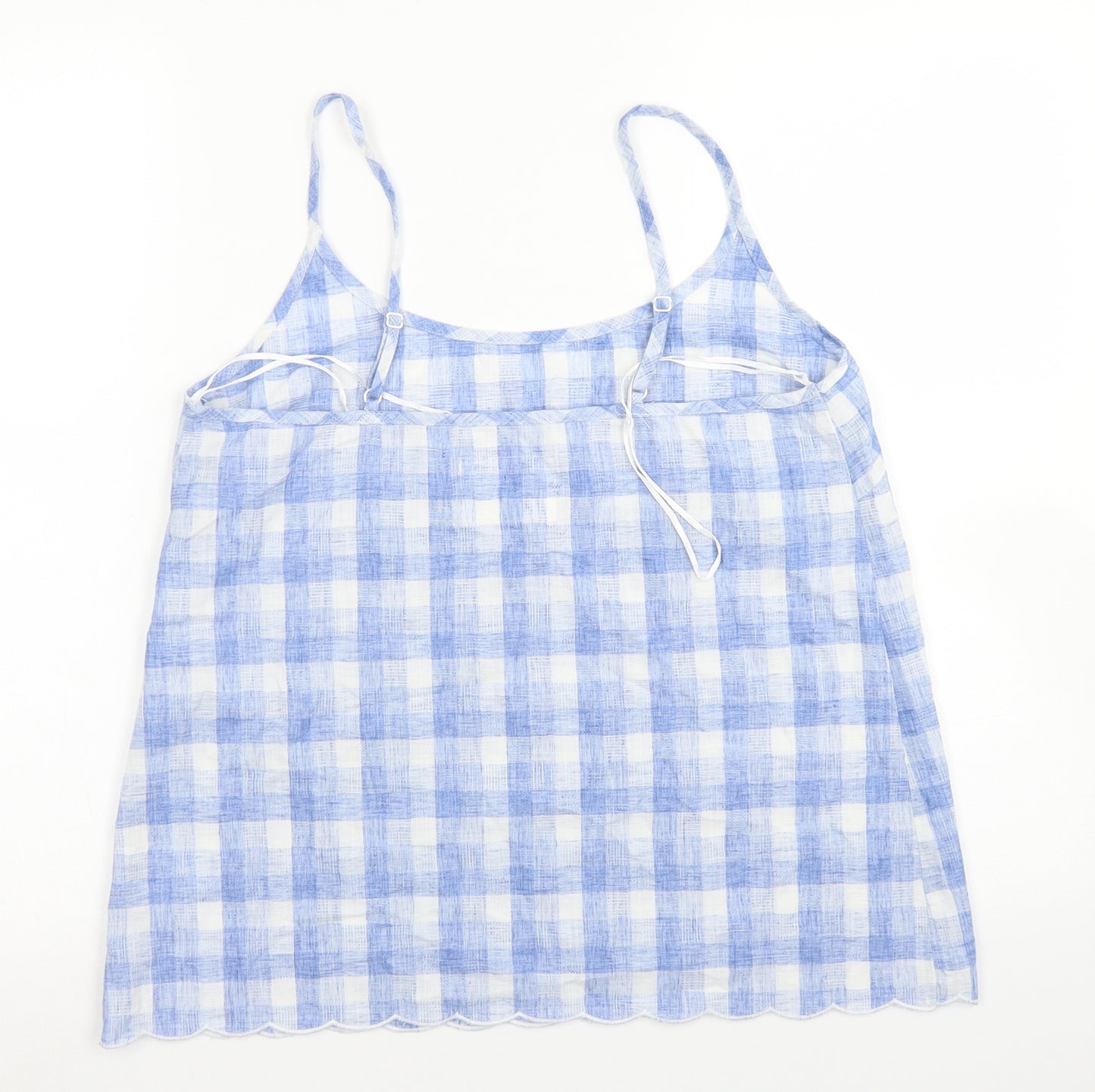F&F Womens Blue Check Cotton Camisole Blouse Size 8 Round Neck