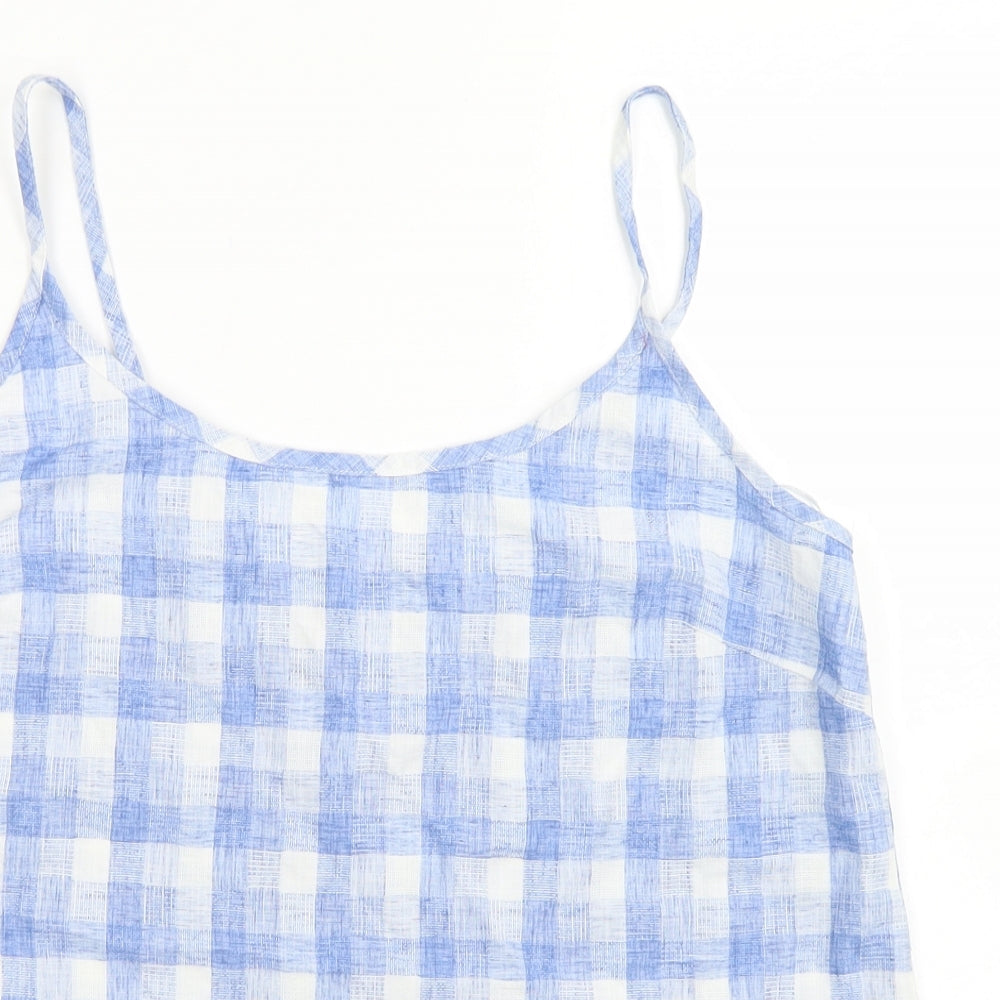 F&F Womens Blue Check Cotton Camisole Blouse Size 8 Round Neck
