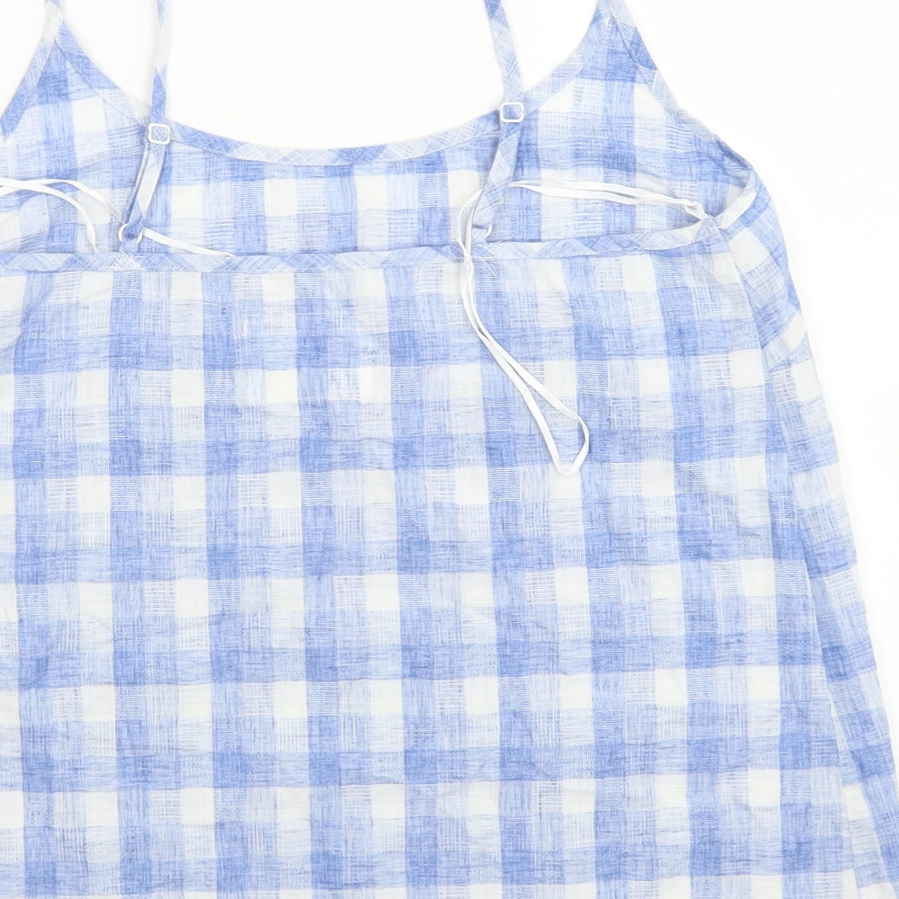 F&F Womens Blue Check Cotton Camisole Blouse Size 8 Round Neck