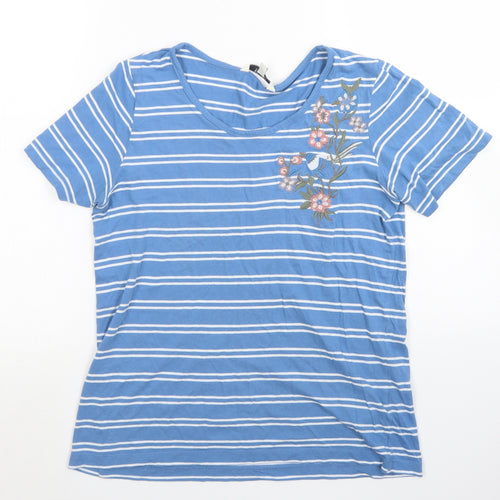 Cellbes Womens Blue Striped Cotton Basic T-Shirt Size 8 Crew Neck
