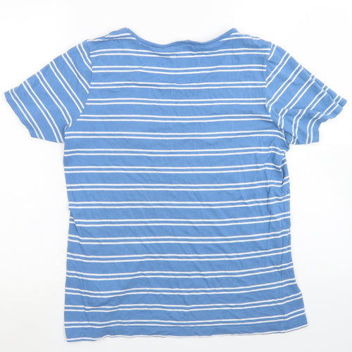 Cellbes Womens Blue Striped Cotton Basic T-Shirt Size 8 Crew Neck