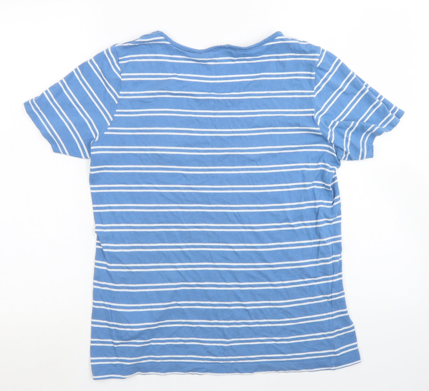 Cellbes Womens Blue Striped Cotton Basic T-Shirt Size 8 Crew Neck