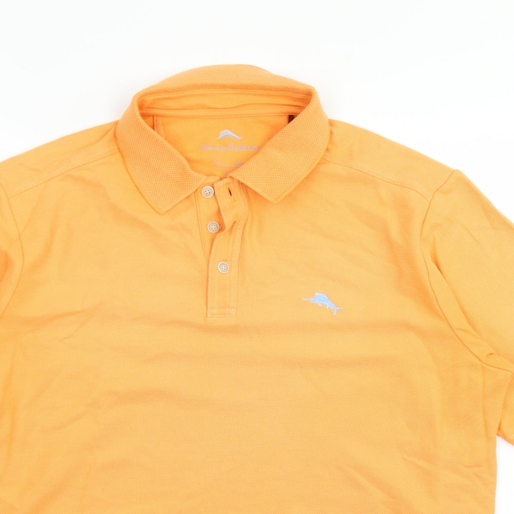 Tommy Bahamas Mens Orange  Cotton  Polo Size M Collared Button