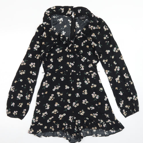 Topshop Womens Black Floral Viscose Romper One-Piece Size 6  Zip