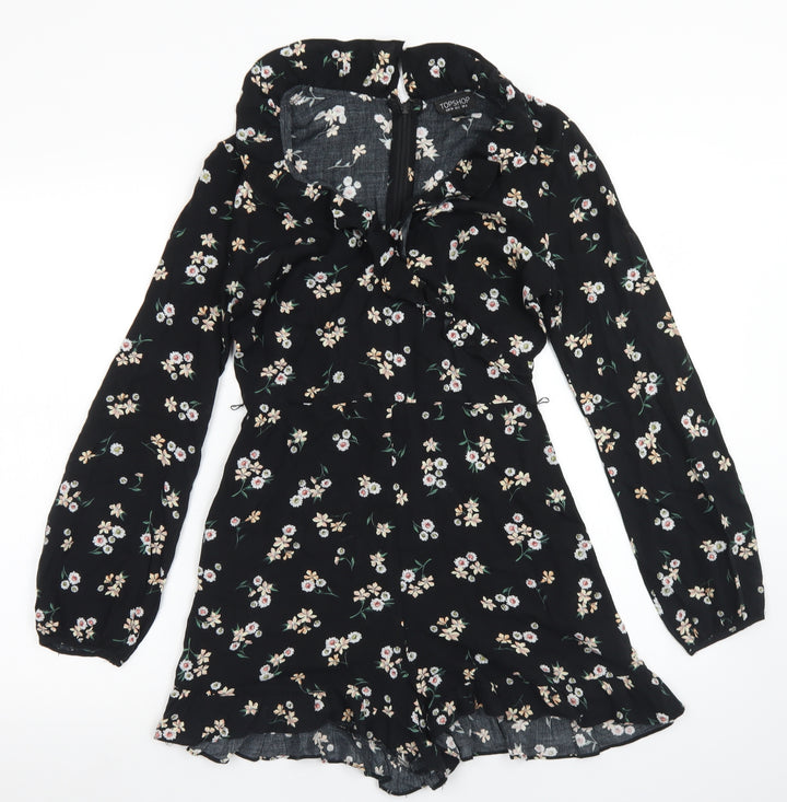 Topshop Womens Black Floral Viscose Romper One-Piece Size 6 Zip