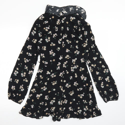 Topshop Womens Black Floral Viscose Romper One-Piece Size 6  Zip