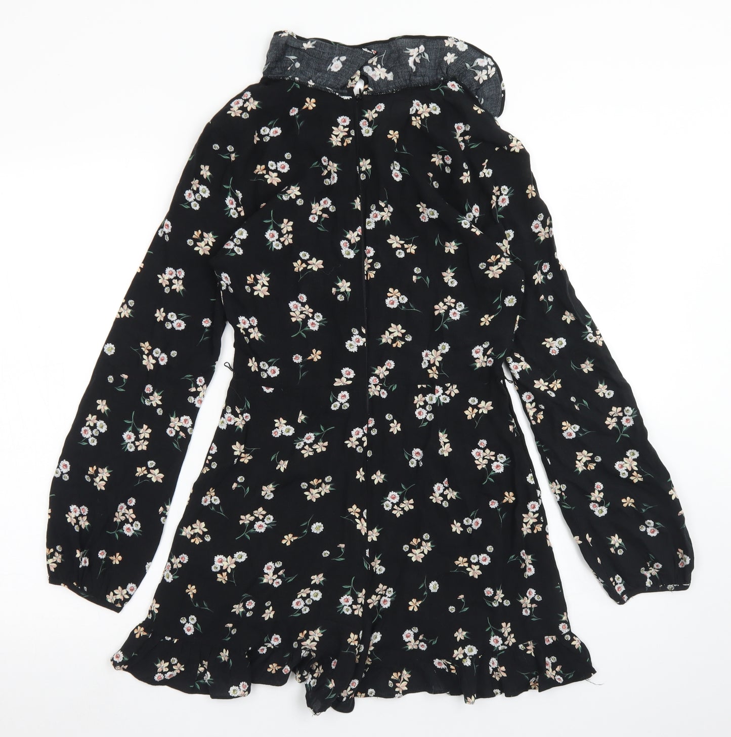 Topshop Womens Black Floral Viscose Romper One-Piece Size 6  Zip