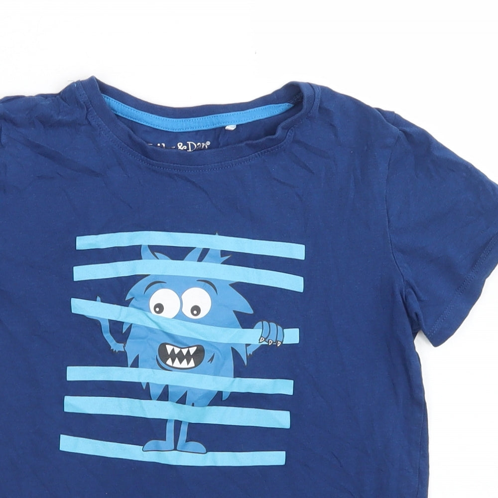Lily & Dan Boys Blue  Cotton Basic T-Shirt Size 9-10 Years Crew Neck  - Monster