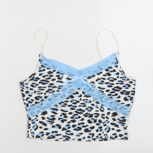 SheIn Womens White Animal Print Polyester Cropped Tank Size S V-Neck - Lace trim