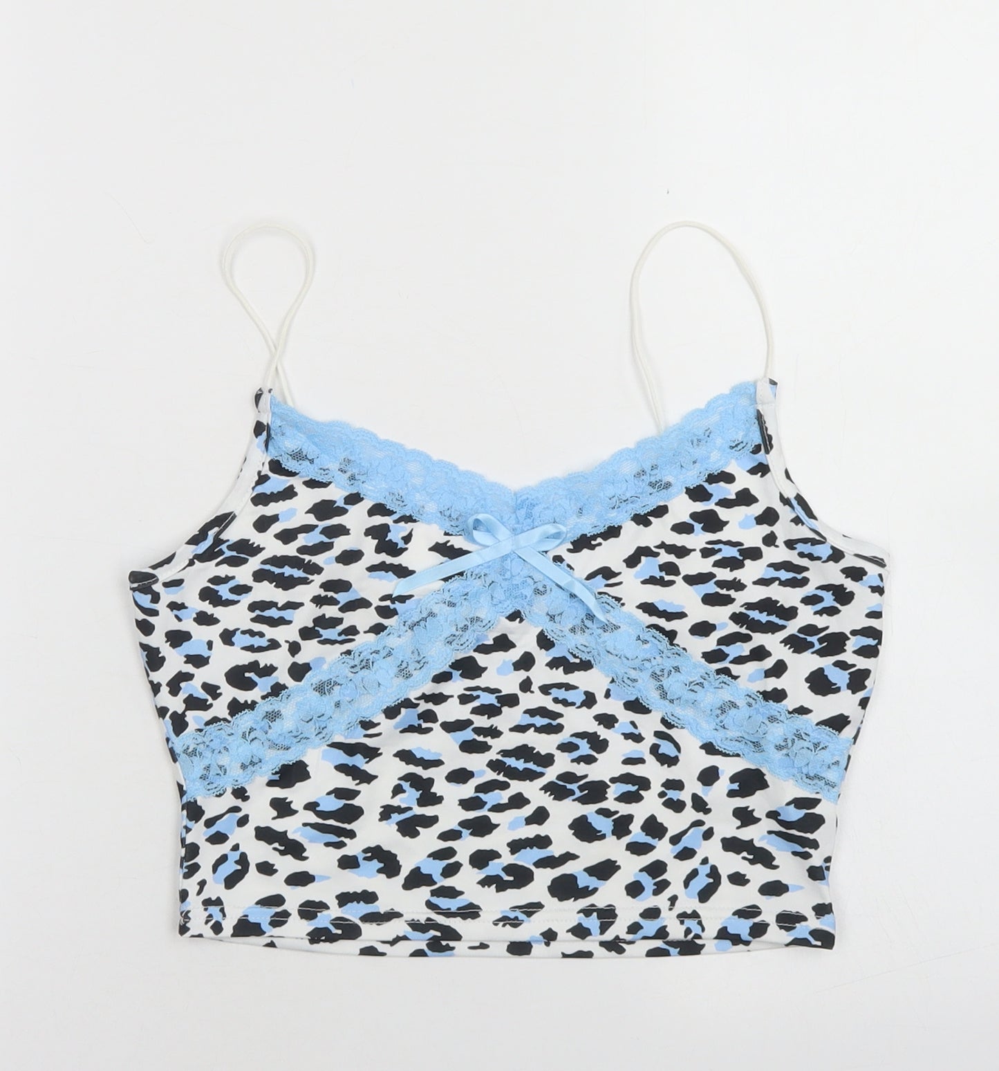 SheIn Womens White Animal Print Polyester Cropped Tank Size S V-Neck - Lace trim