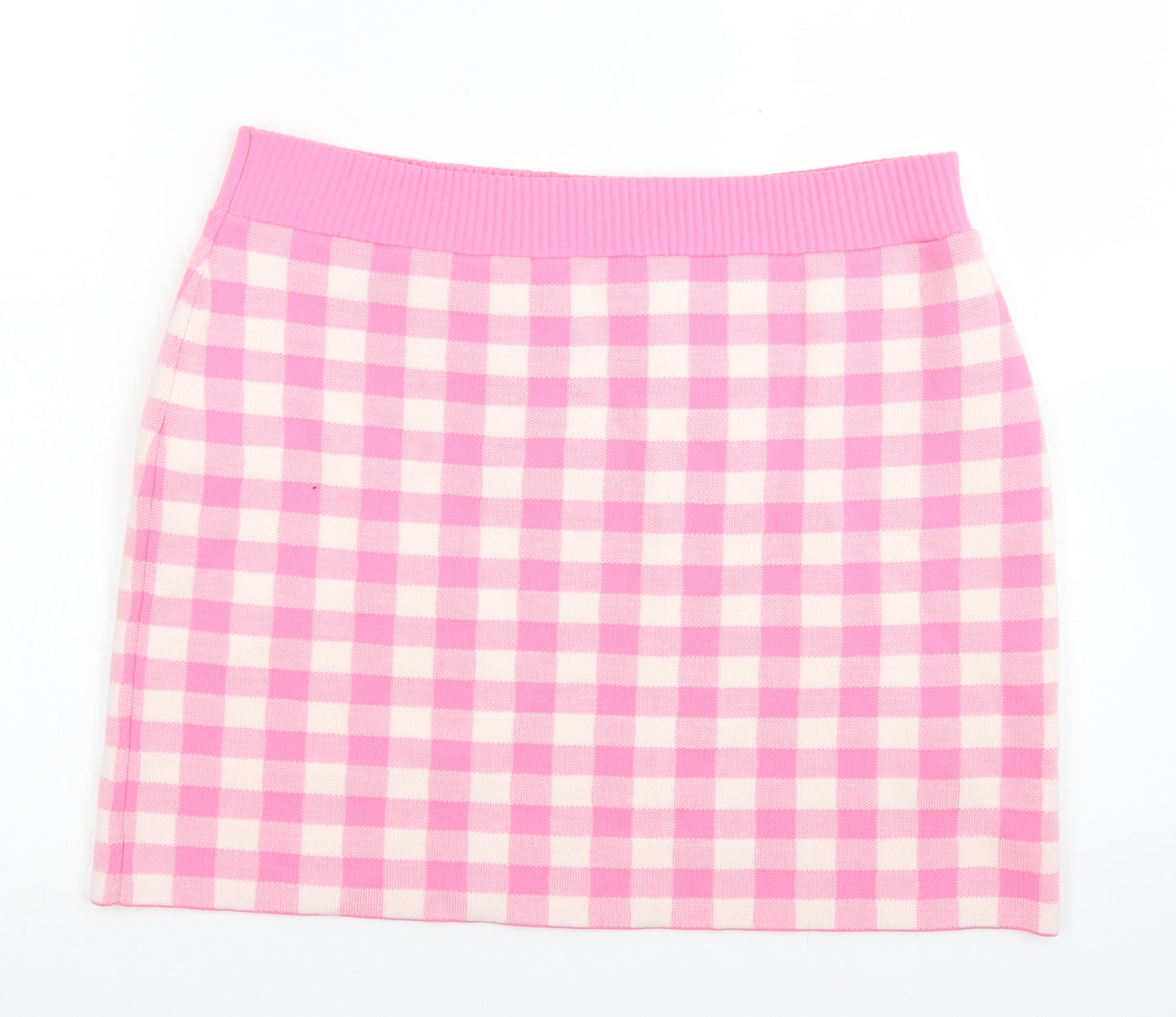 Primark Womens Pink Check Acrylic A-Line Skirt Size L