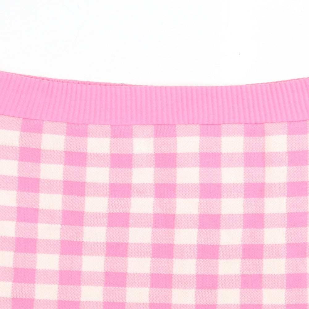 Primark Womens Pink Check Acrylic A-Line Skirt Size L