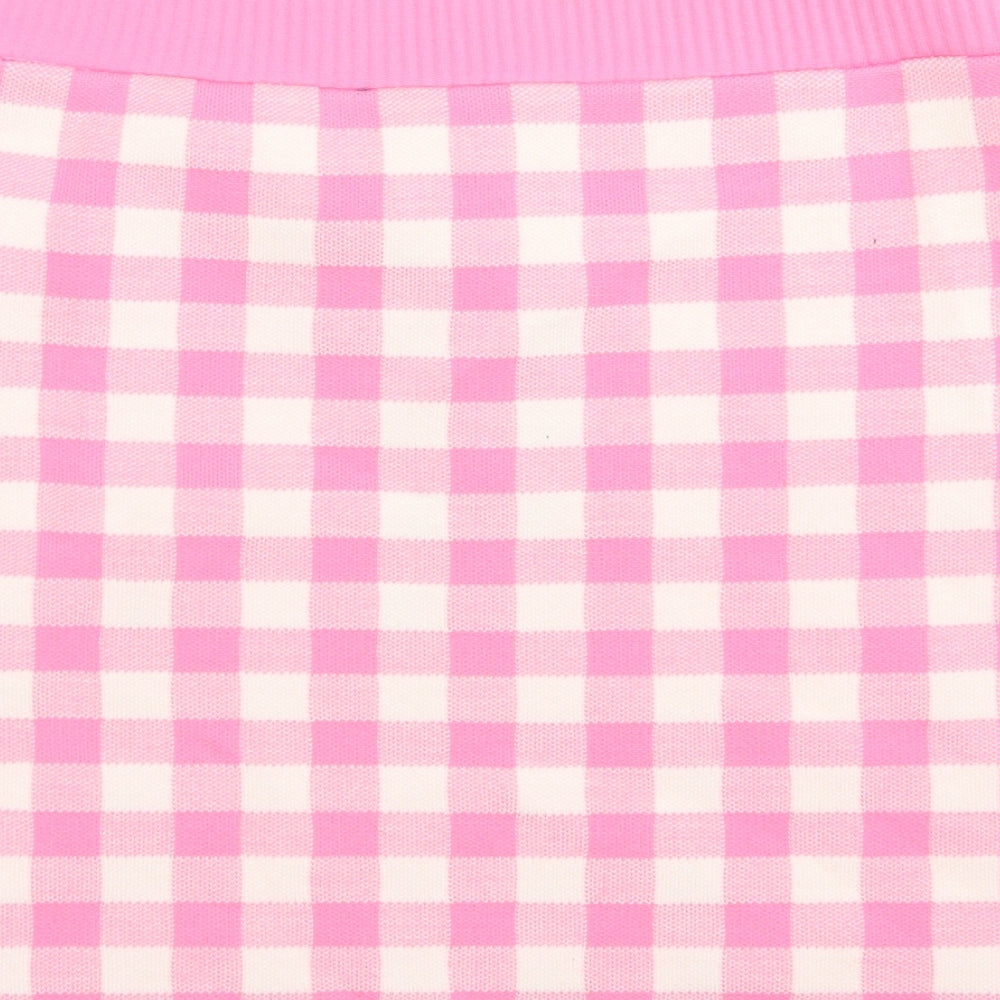 Primark Womens Pink Check Acrylic A-Line Skirt Size L