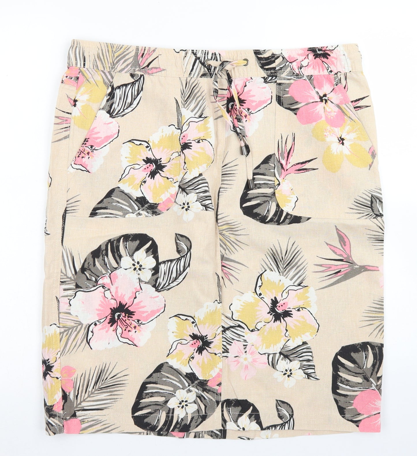 M&Co Womens Brown Floral Linen Cargo Skirt Size 14   Drawstring