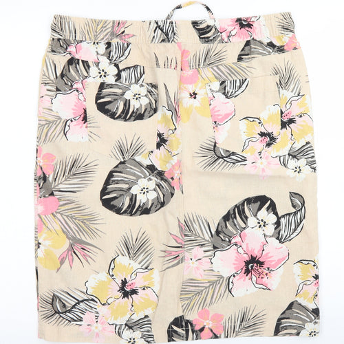 M&Co Womens Brown Floral Linen Cargo Skirt Size 14   Drawstring