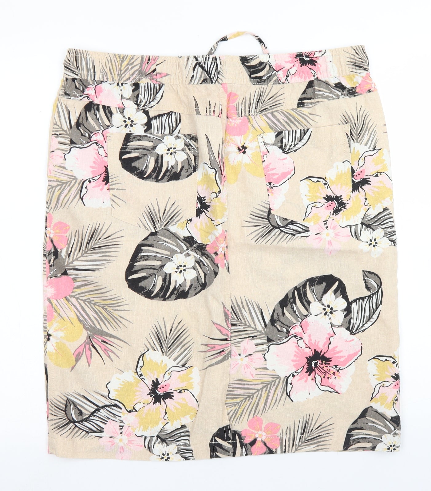 M&Co Womens Brown Floral Linen Cargo Skirt Size 14   Drawstring