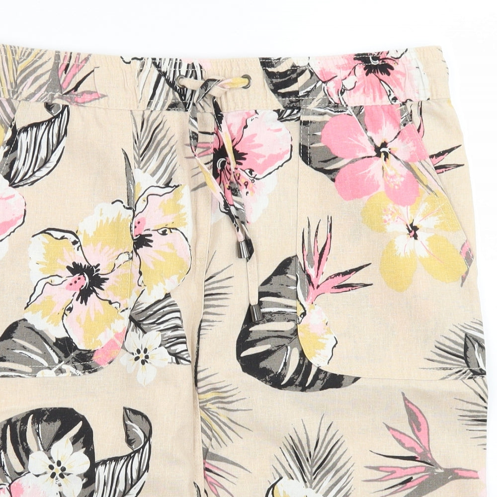 M&Co Womens Brown Floral Linen Cargo Skirt Size 14   Drawstring