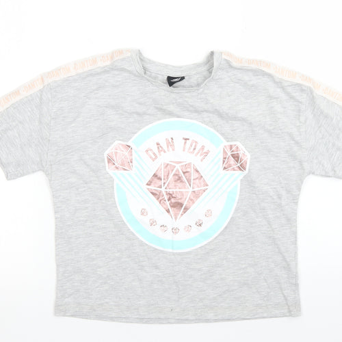 George Girls Grey  Polyester Basic T-Shirt Size 12 Years Crew Neck
