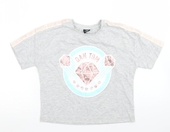 George Girls Grey  Polyester Basic T-Shirt Size 12 Years Crew Neck