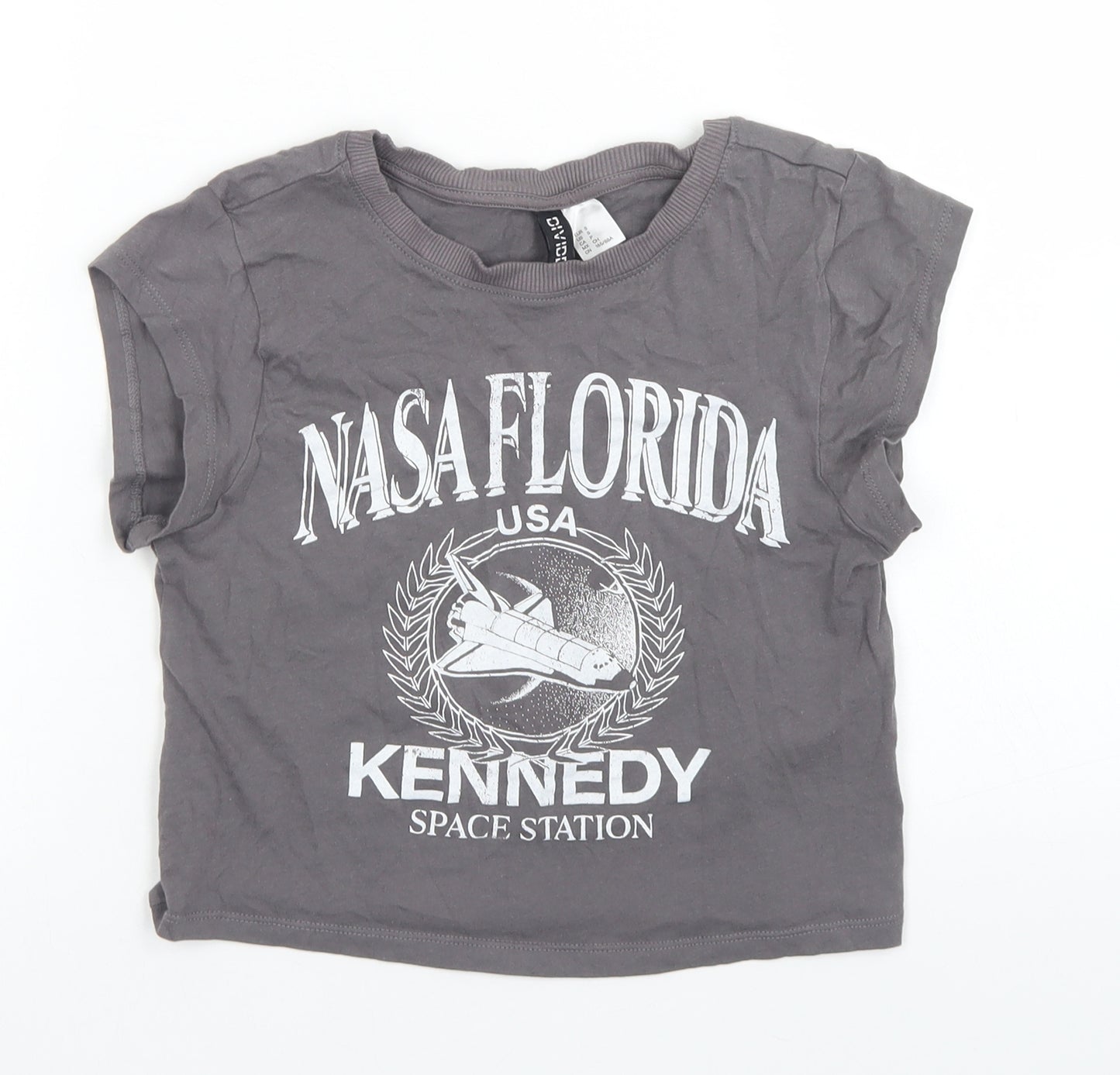 Divided Womens Grey  Cotton Cropped T-Shirt Size S Crew Neck - Kennedy Space Centre