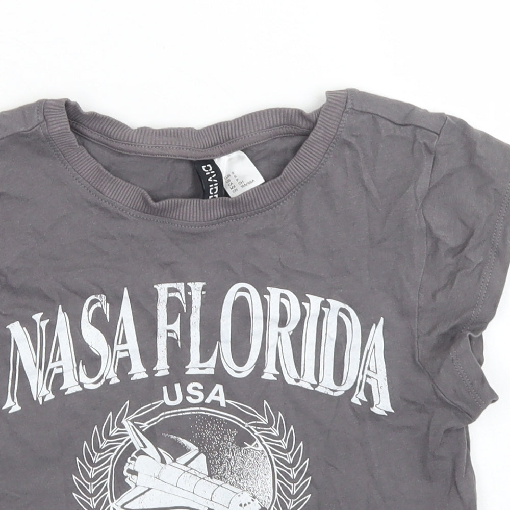 Divided Womens Grey  Cotton Cropped T-Shirt Size S Crew Neck - Kennedy Space Centre