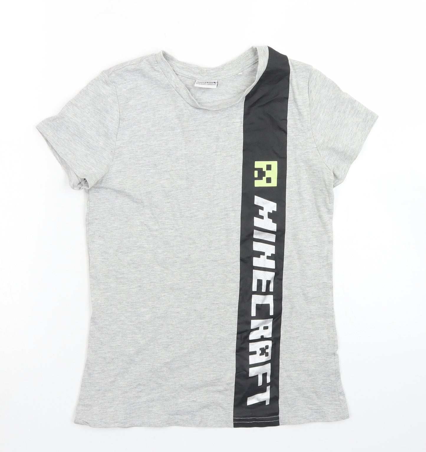 George Boys Grey  Cotton Basic T-Shirt Size 10-11 Years Crew Neck  - Minecraft