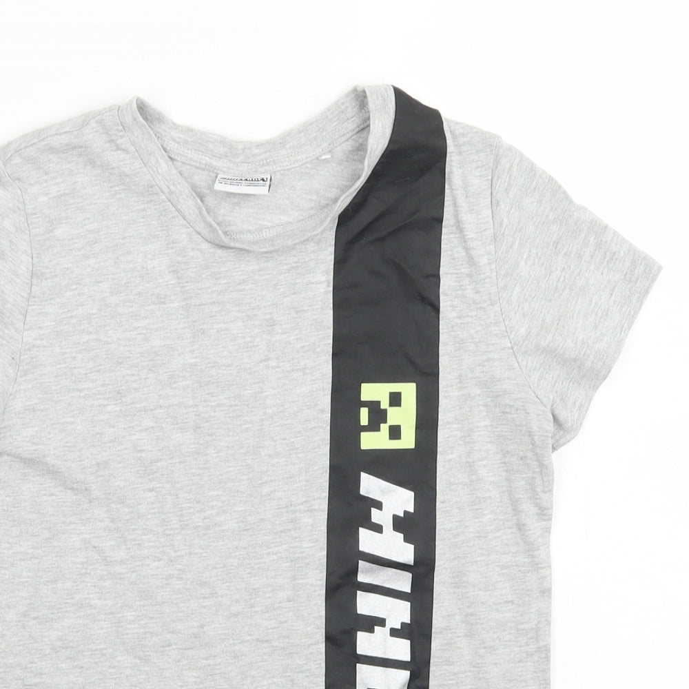 George Boys Grey  Cotton Basic T-Shirt Size 10-11 Years Crew Neck  - Minecraft