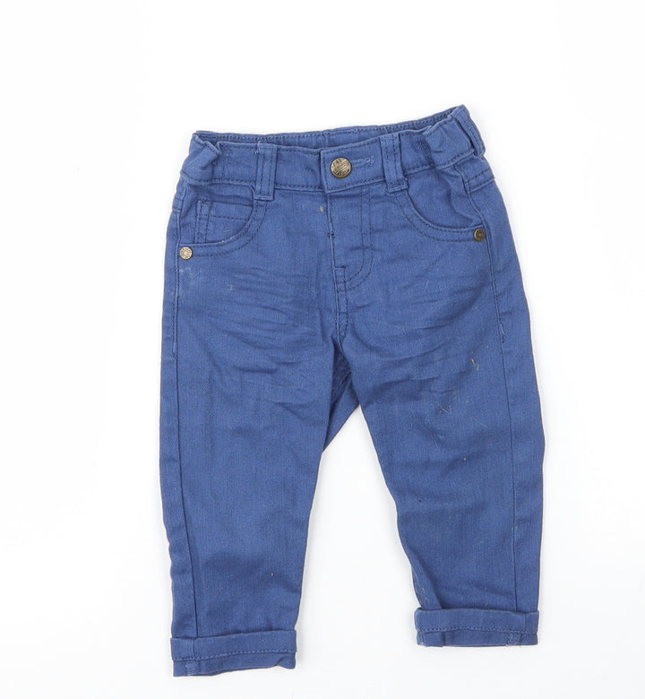 F&F Boys Blue  Cotton Capri Jeans Size 6-9 Months  Button