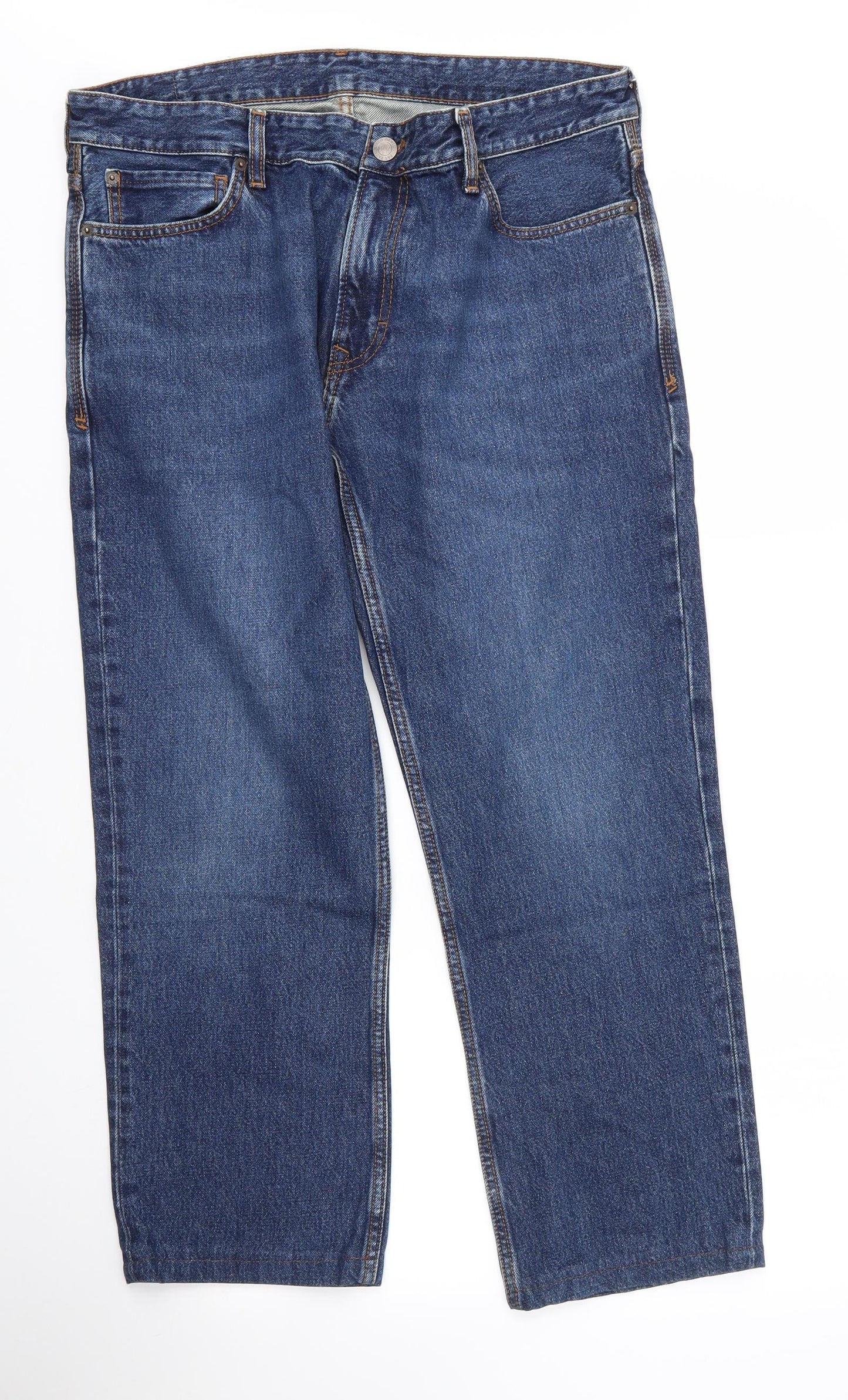 Fat Face Mens Blue  Cotton Straight Jeans Size 36 in L25 in Regular Zip