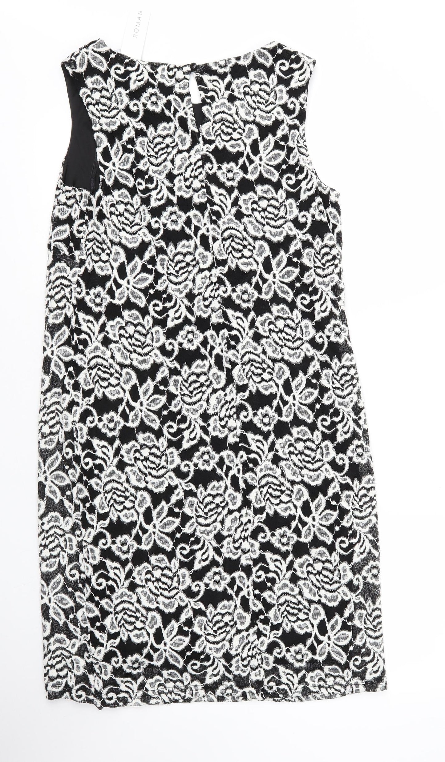 Roman Womens Black Floral Polyester Shift  Size 12  Round Neck