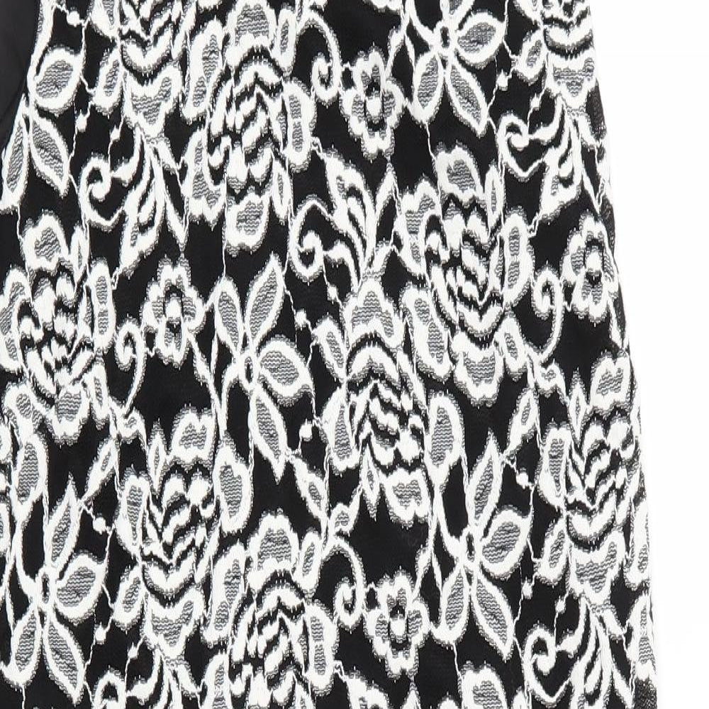 Roman Womens Black Floral Polyester Shift  Size 12  Round Neck