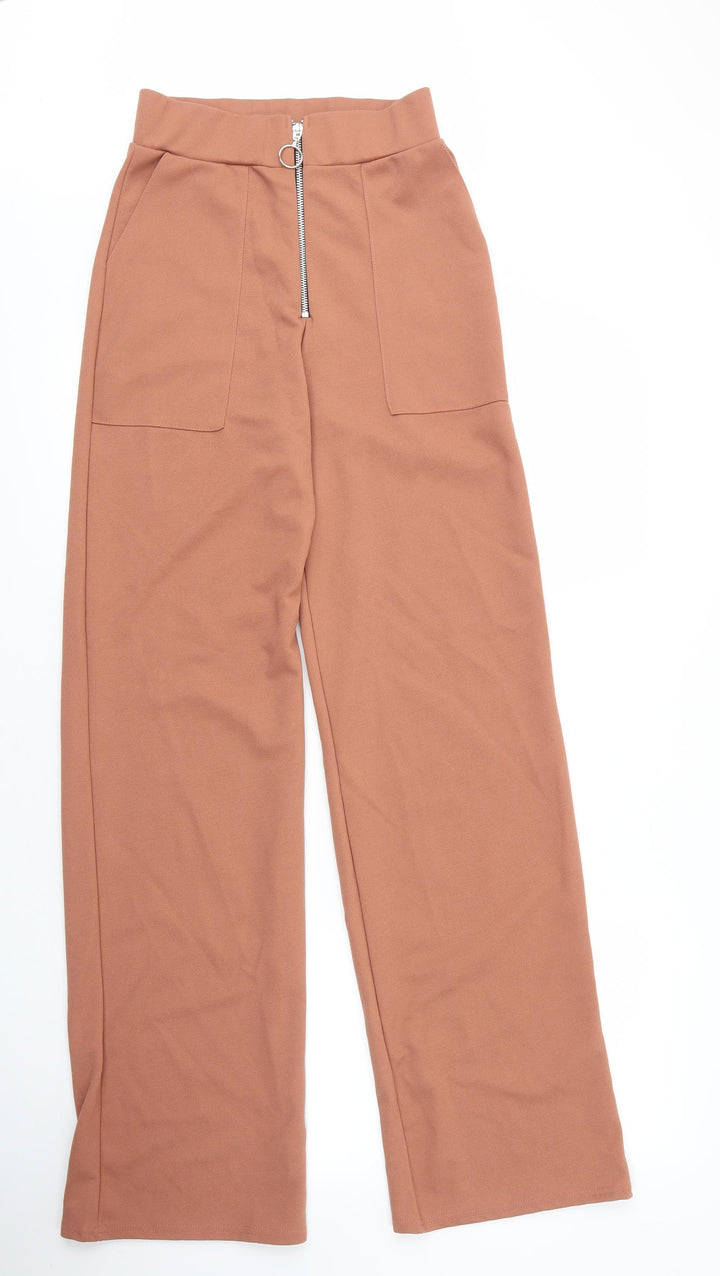 PRETTYLITTLETHING Womens Beige  Polyester Trousers  Size 10 L33 in Regular Zip