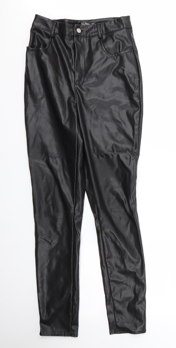 Missguided Womens Black  Polyurethane Carrot Trousers Size 10 L28 in Regular Zip