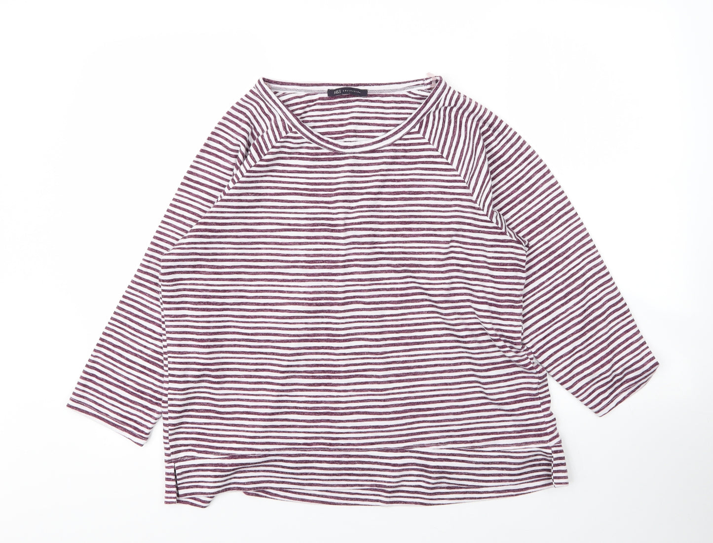 M&S Womens Purple Striped Viscose Basic T-Shirt Size 18 Round Neck