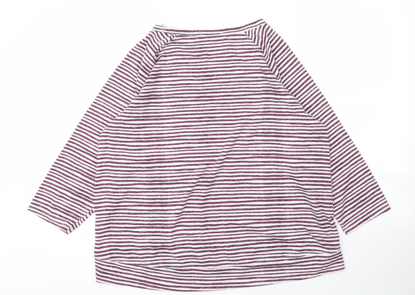 M&S Womens Purple Striped Viscose Basic T-Shirt Size 18 Round Neck