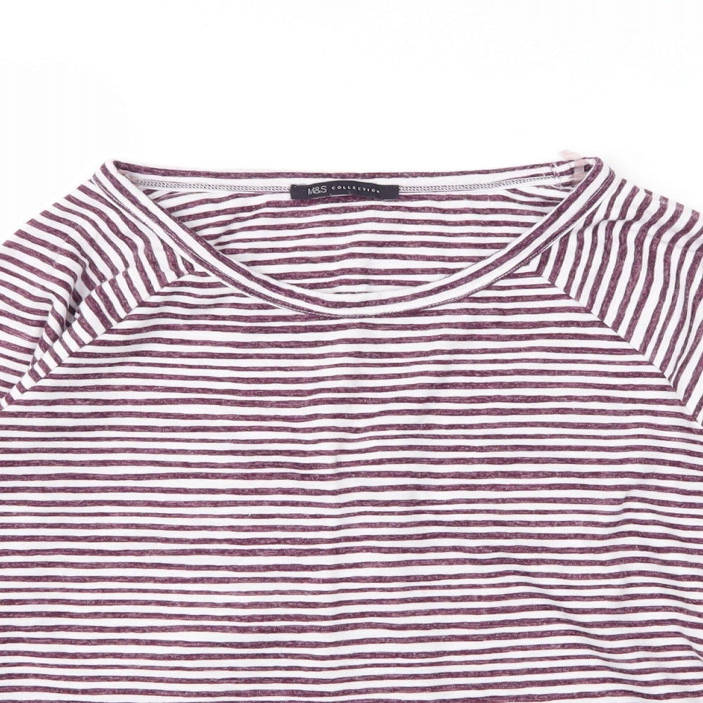 M&S Womens Purple Striped Viscose Basic T-Shirt Size 18 Round Neck