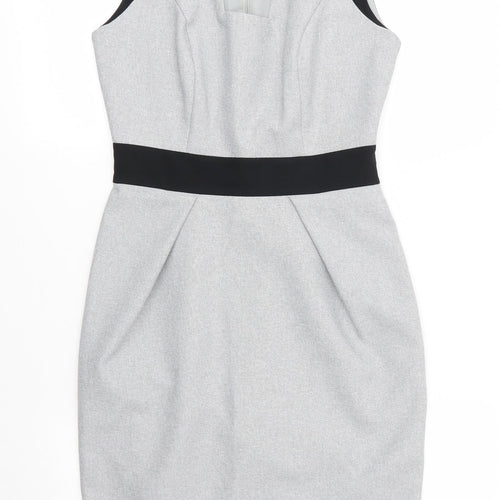 Dorothy Perkins Womens Grey  Polyester Sheath  Size 8  Square Neck Zip