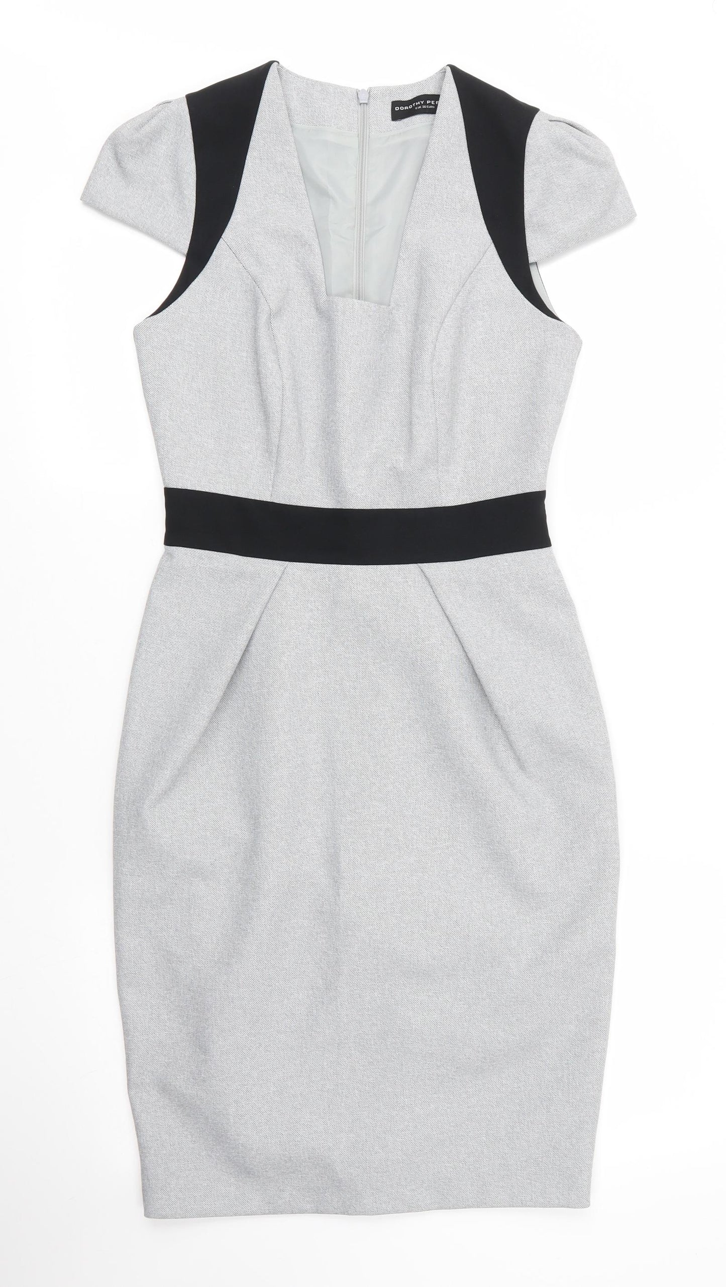 Dorothy Perkins Womens Grey  Polyester Sheath  Size 8  Square Neck Zip