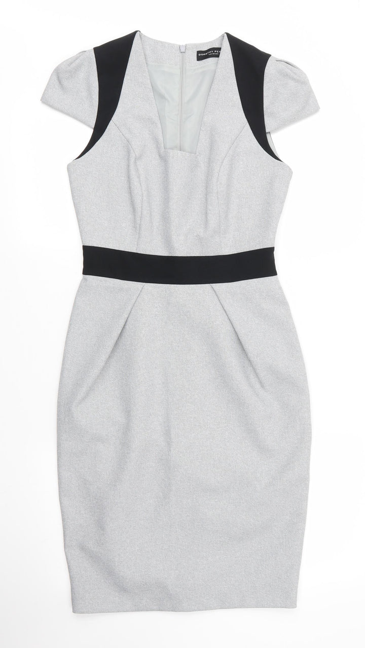 Dorothy Perkins Womens Grey  Polyester Sheath  Size 8  Square Neck Zip