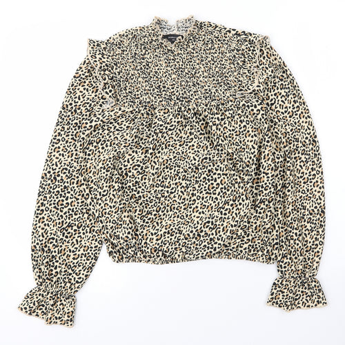 Dorothy Perkins Womens Beige Animal Print Polyester Basic Blouse Size 6 Mock Neck - Leopard print