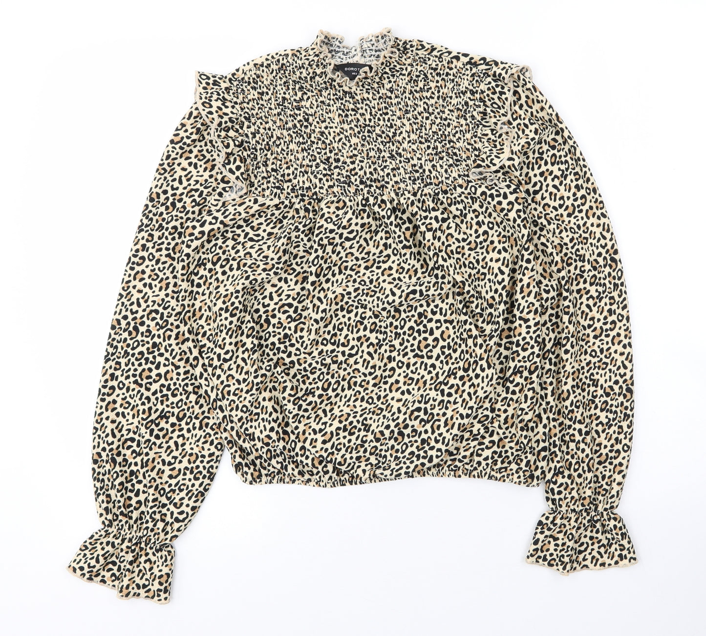 Dorothy Perkins Womens Beige Animal Print Polyester Basic Blouse Size 6 Mock Neck - Leopard print