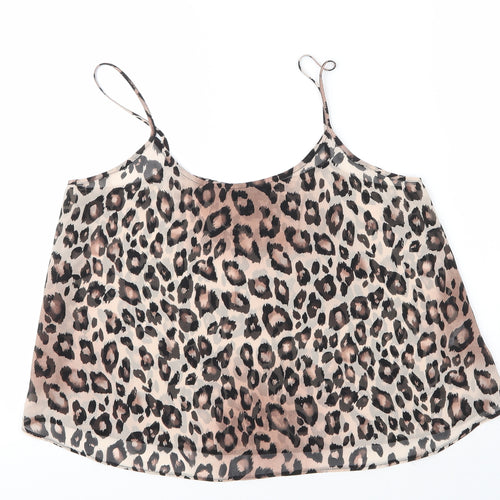 Topshop Womens Beige Animal Print Polyester Camisole Blouse Size 10 Round Neck - Leopard print