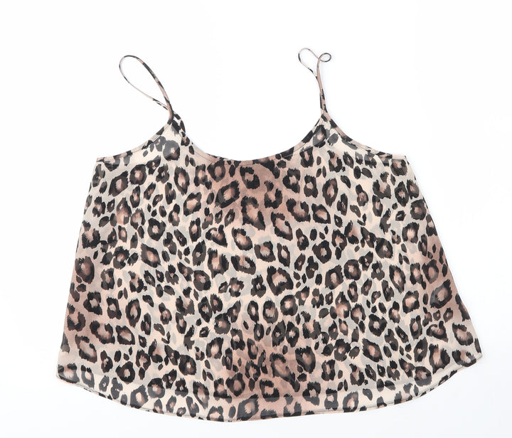 Topshop Womens Beige Animal Print Polyester Camisole Blouse Size 10 Round Neck - Leopard print