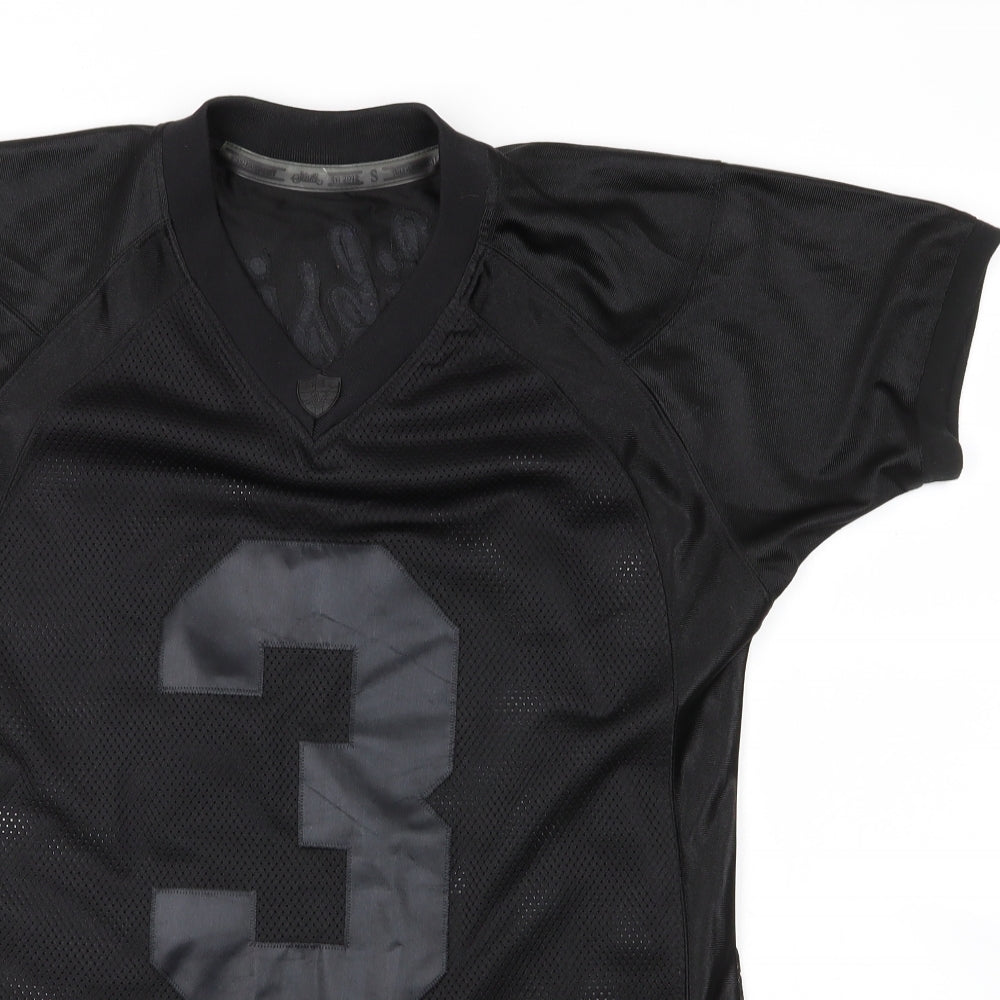 SikSilk Mens Black  Polyester Jersey T-Shirt Size L V-Neck