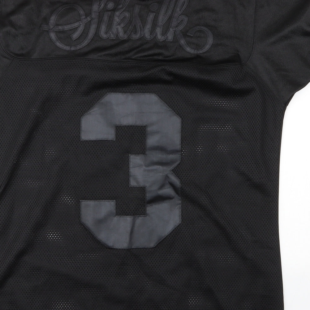 SikSilk Mens Black  Polyester Jersey T-Shirt Size L V-Neck
