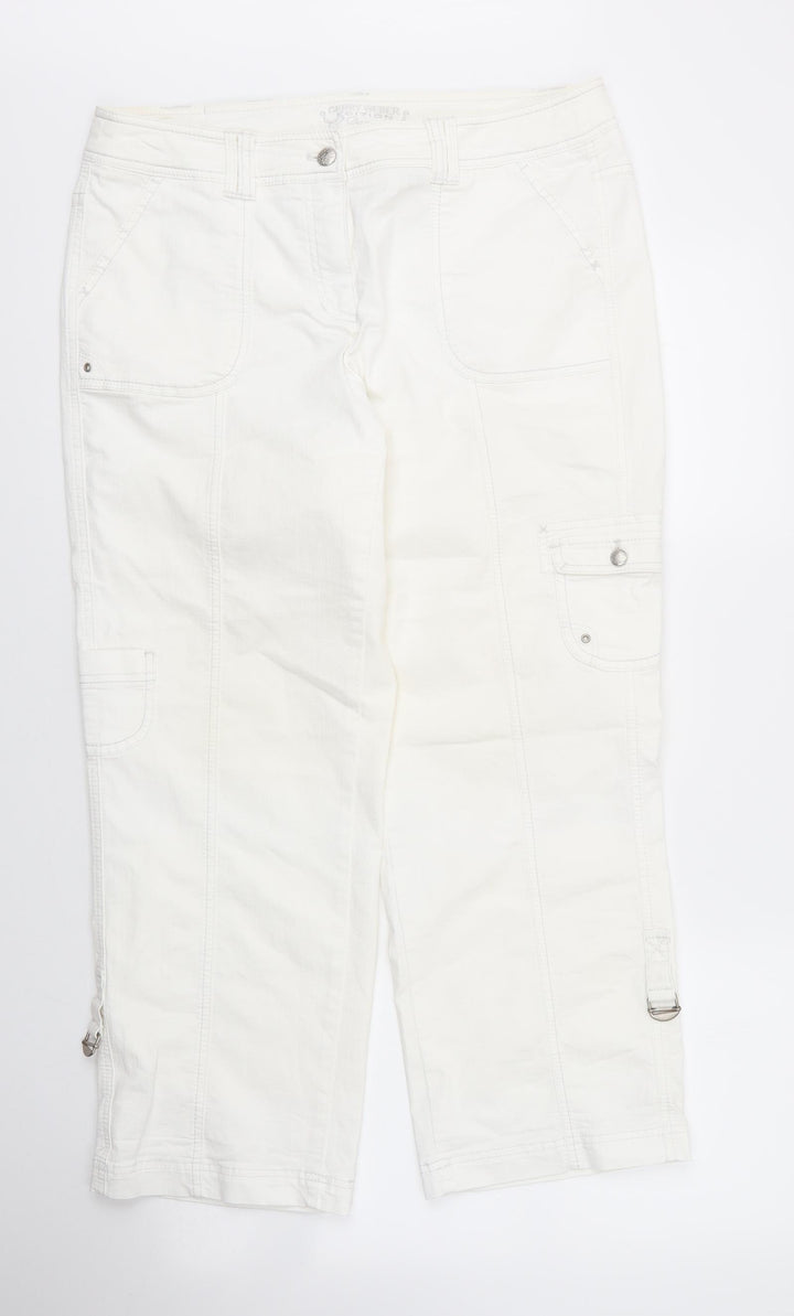 Gerry Weber Womens White Cotton Capri Trousers Size 34 in L27 in Regular Zip