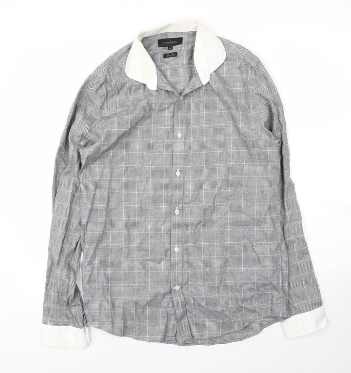 Limehaus Mens Grey Plaid Cotton  Button-Up Size 15.5 Collared Button