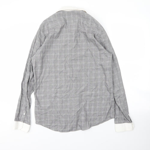 Limehaus Mens Grey Plaid Cotton  Button-Up Size 15.5 Collared Button
