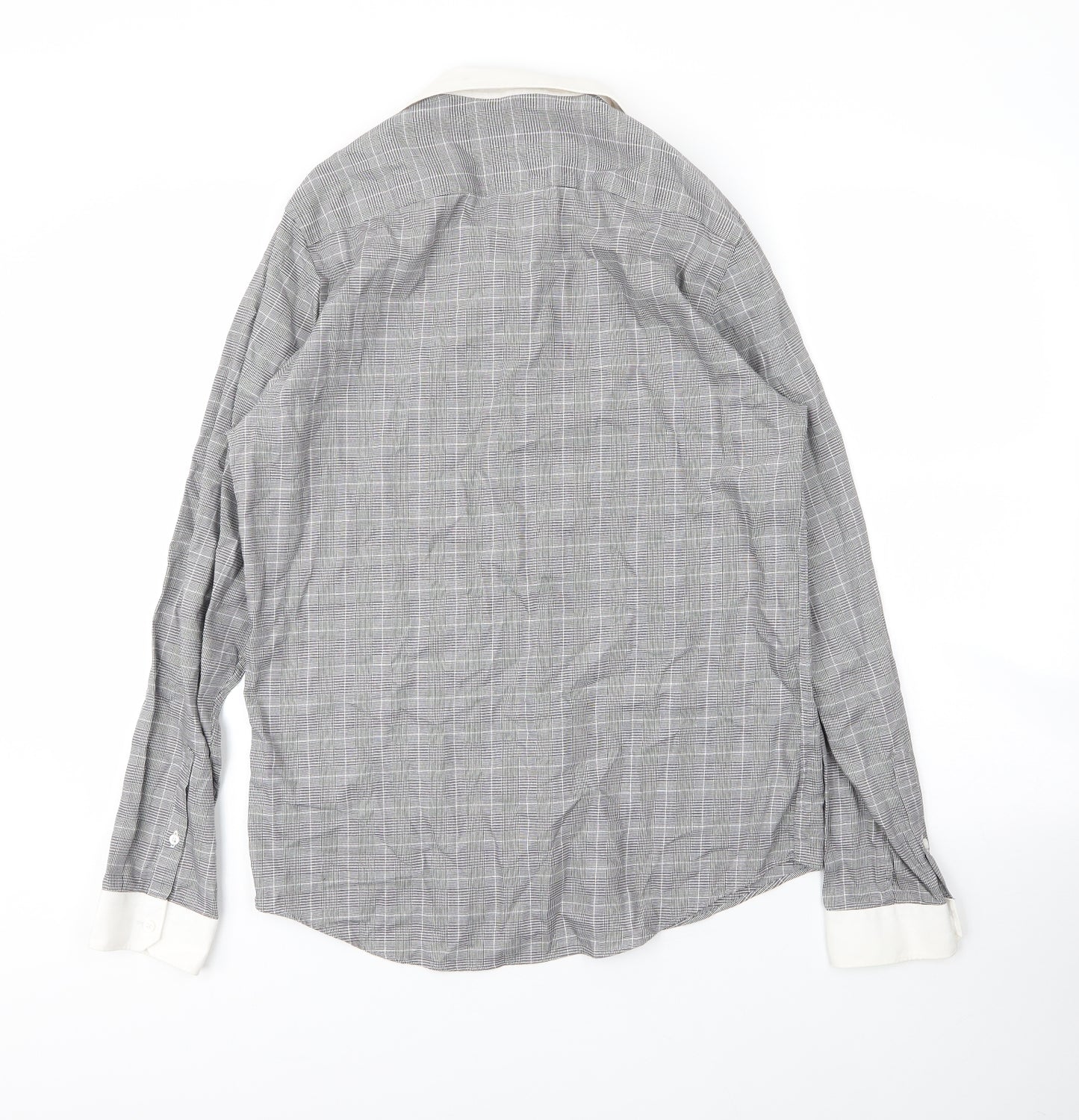 Limehaus Mens Grey Plaid Cotton  Button-Up Size 15.5 Collared Button